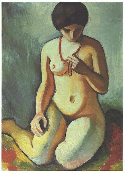 August Macke Female nude with coral necklace Germany oil painting art